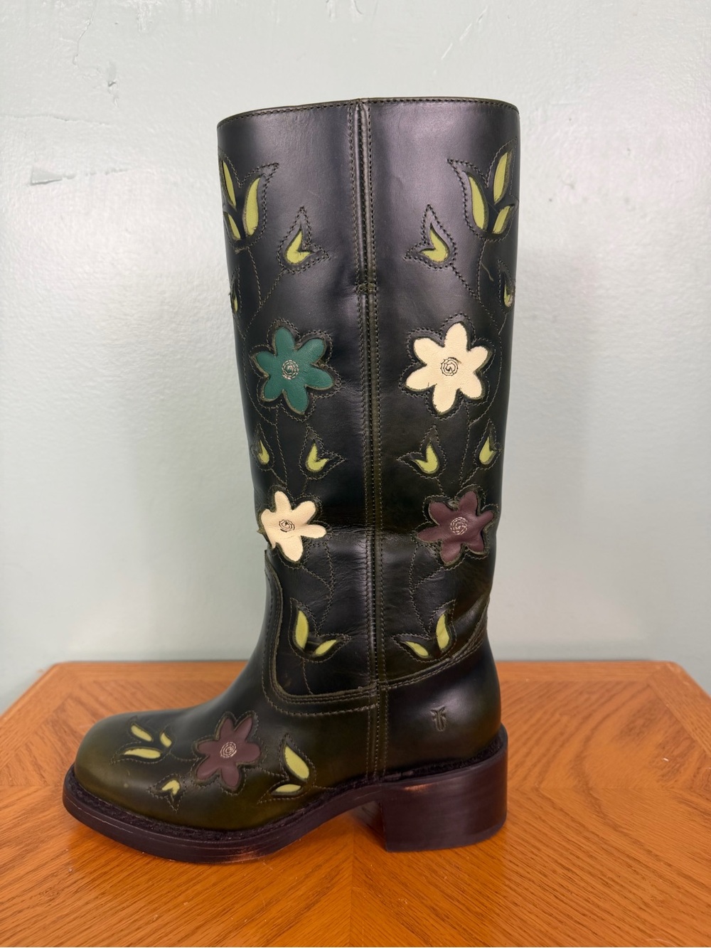 FRYE Campus 14L Boots Leather Floral Green Size 6.5B - Picture 3 of 12